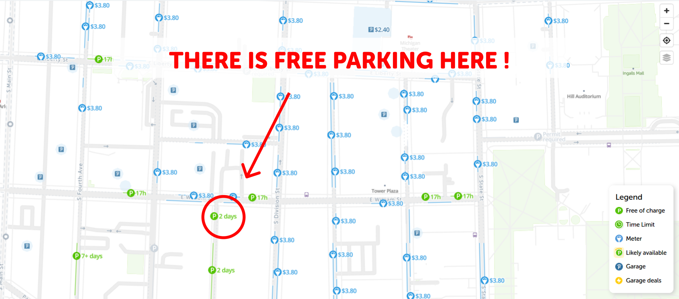 map of free parking in Ann Arbor - SpotAngels